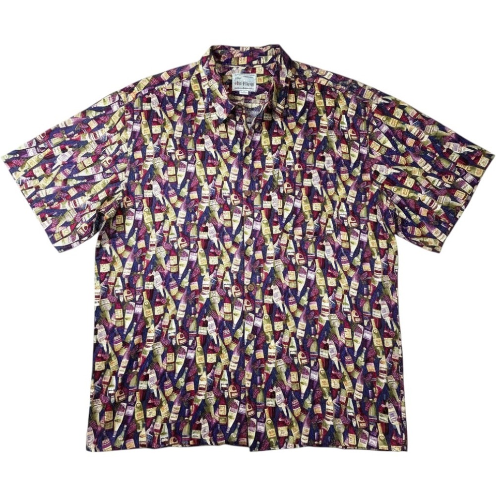 Reyn Spooner Hawaiian Shirt Mens XXL Wine Bottle Print Button Up Aloha